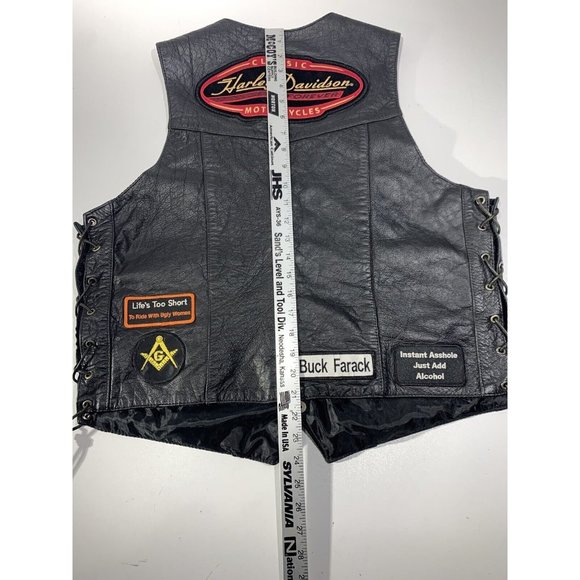 BIG B's Black Leather Vest Motorcycle Western 46   Harley Davidson Mason Patch - Picture 9 of 12